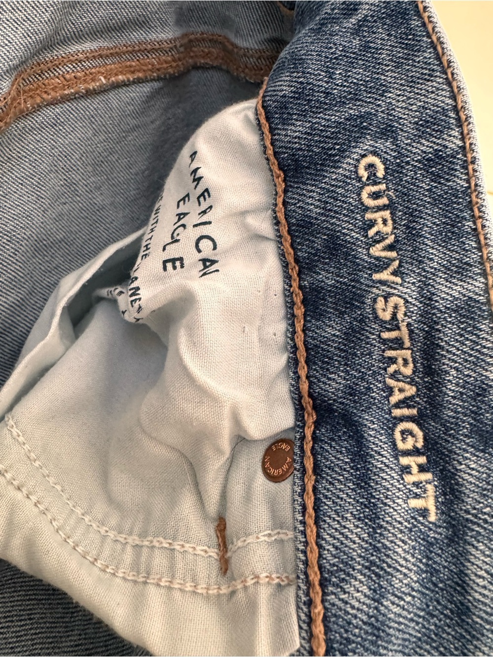 American Eagle Outfitters Distressed Light Blue Straight Leg Jeans - Picture 2 of 4